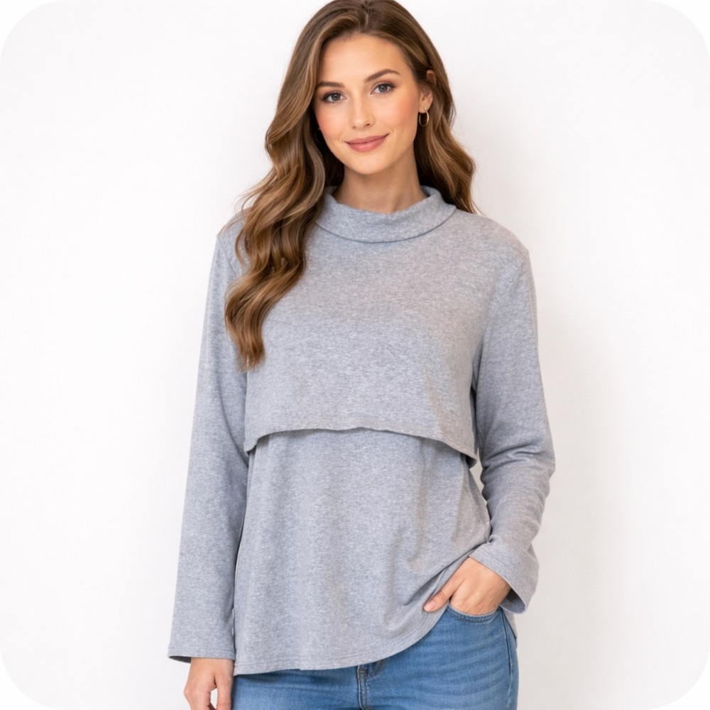 Small show grey nursing maternity sweatshirt Large cozy stretchy baby